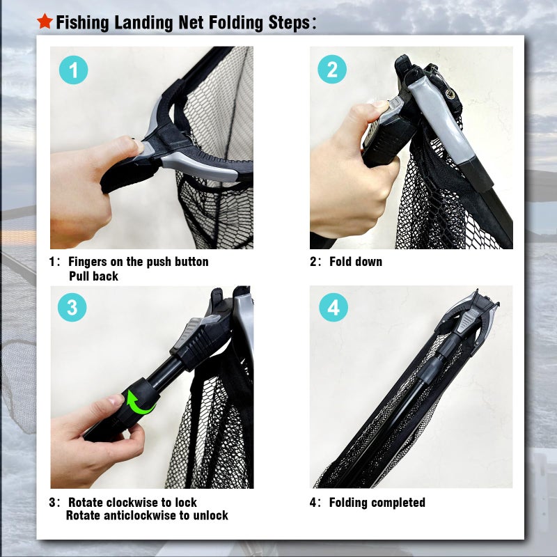 Fiblink Folding Aluminum Fishing Landing Net Fish Net with Extending Telescoping Pole Handle(Extend Length: 44-60 inches-with Larger net) - Image 5